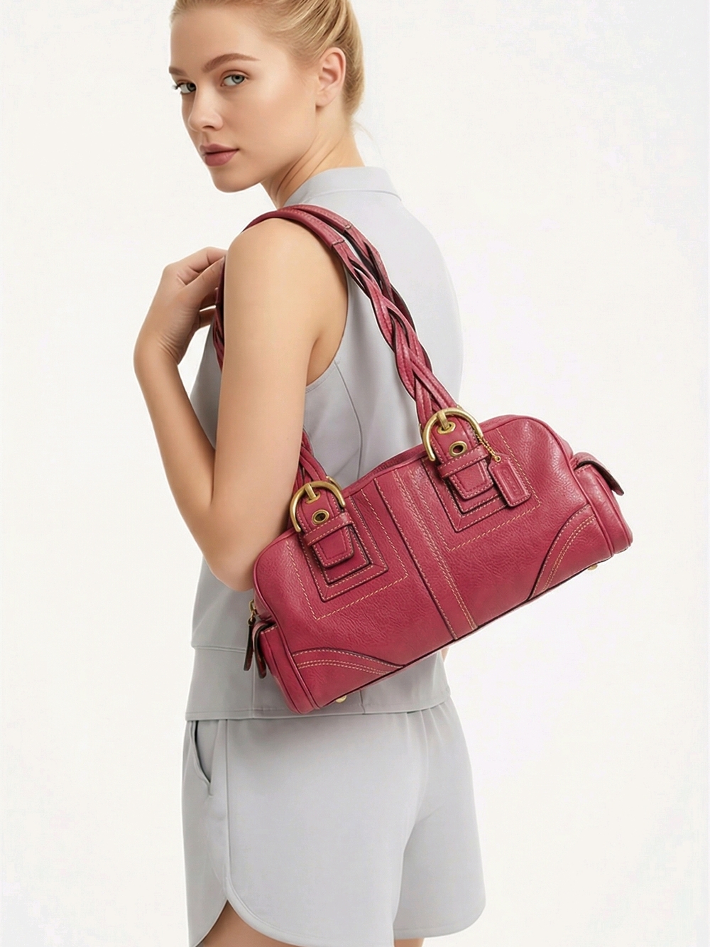 Coach Raspberry Red, Mia Braided-Handle Satchel Shoulder Bag